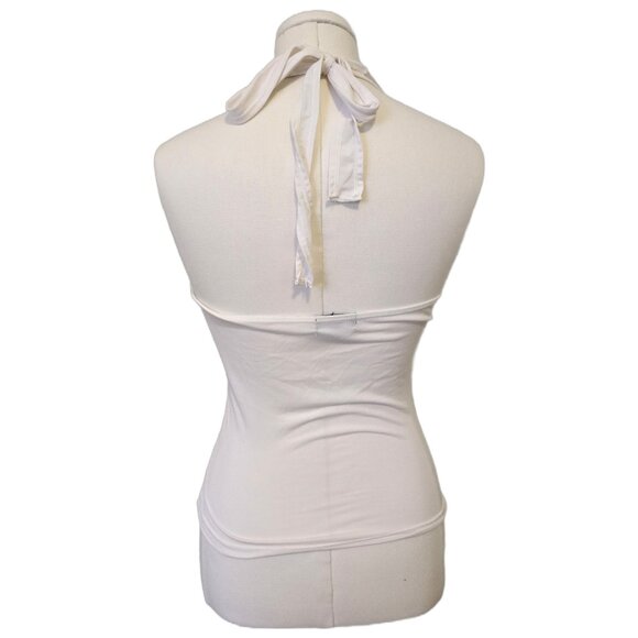Vintage Y2K White Halter Top Cut Out V Neck Keyhole Cute Going Out Beach Sz M - Picture 7 of 8